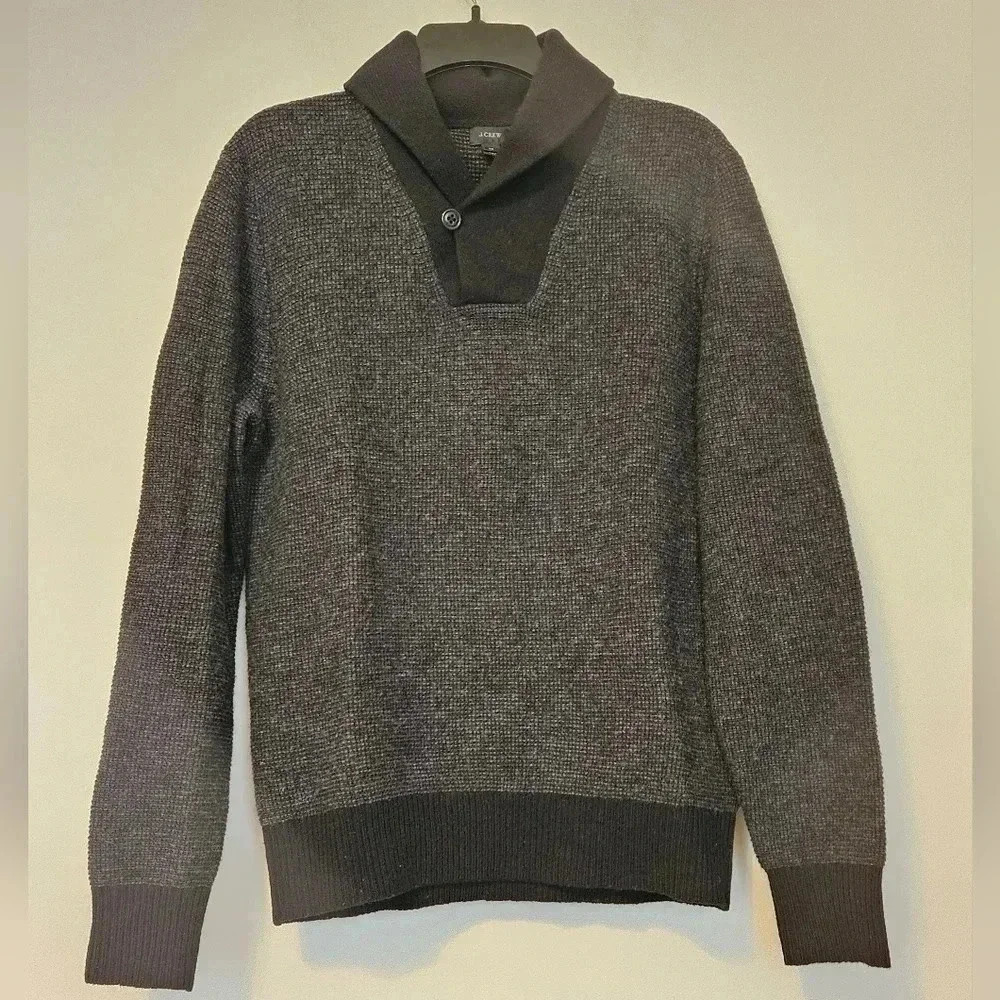 J Crew Chunky Tight Knit Sweater Long Sleeve Cowl Neck Black 100% Wool Large